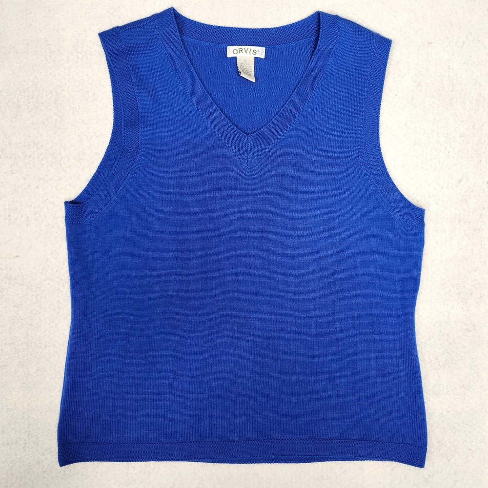 Orvis Wool Cashmere V Neck Sweater Vest Preppy Quiet Luxury Layering Blue Large